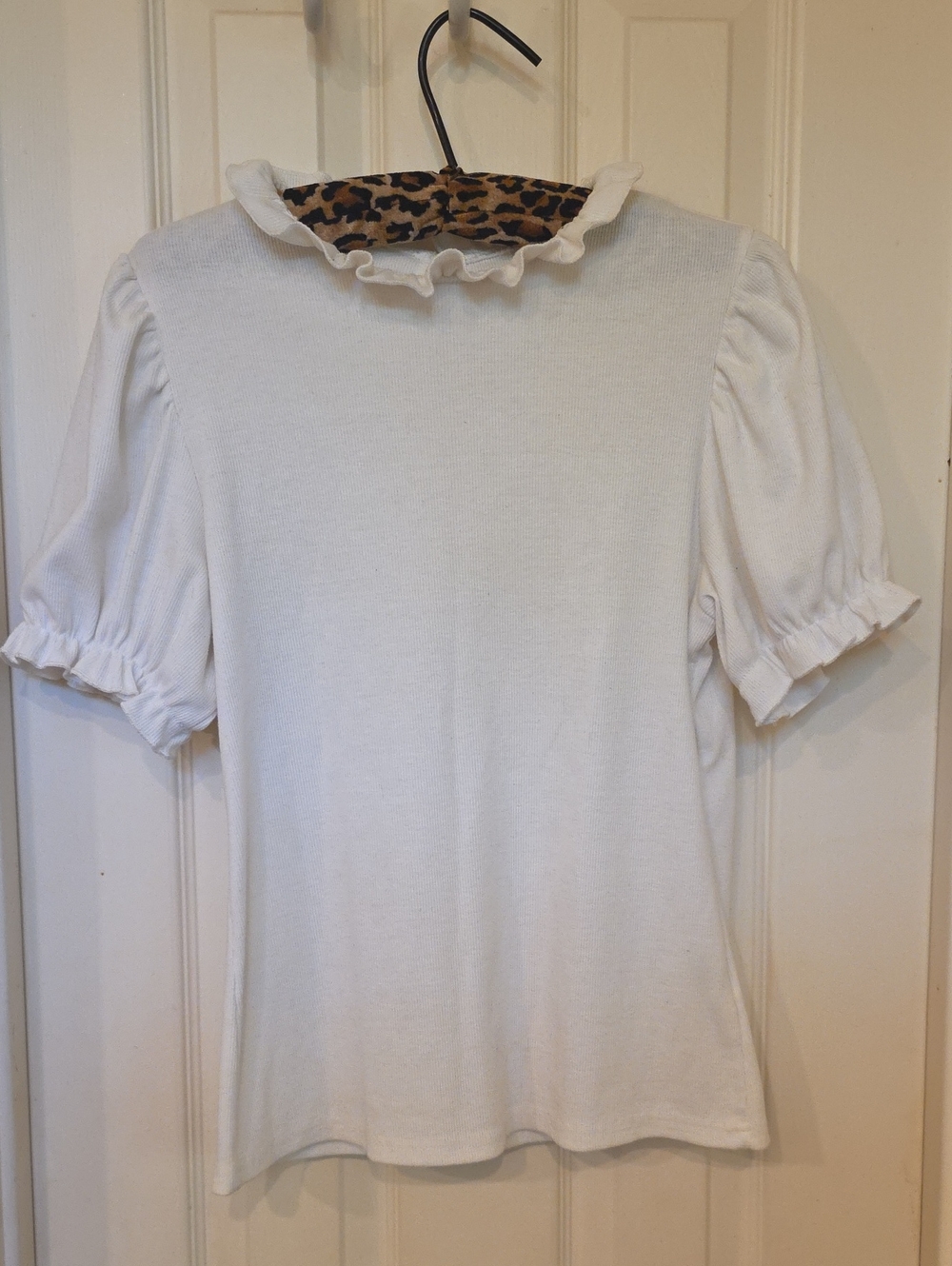 Women’s White Ruffle Mock Neck Puff Sleeve Tee